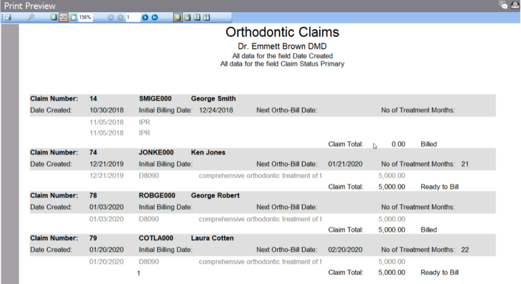 Orthodontic Claim Report